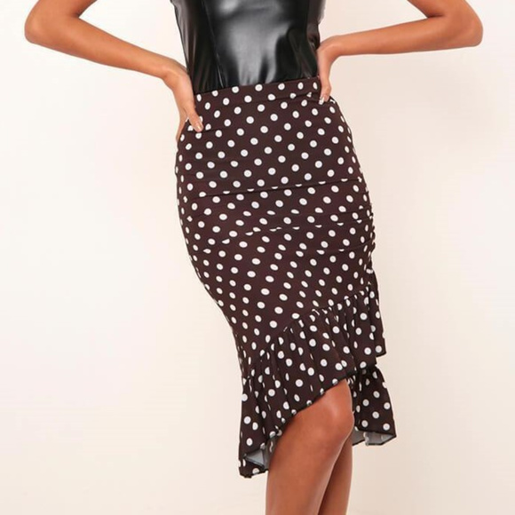 Dark Brown Ruffle Midi Skirt Polka Dot - Picture 4 of 5